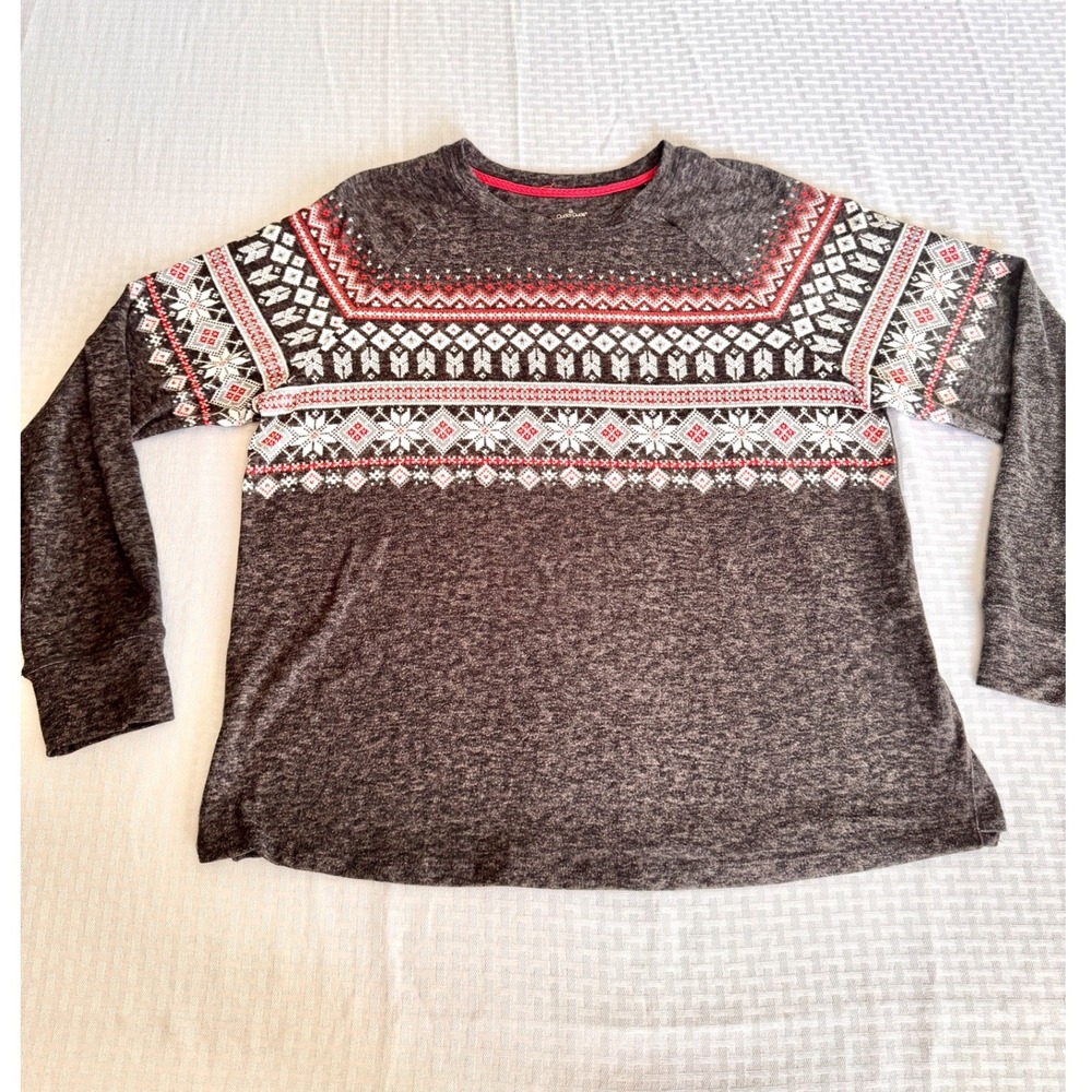 Cuddl Duds Fair Isle Sweater Charcoal Gray Nordic Soft Knit Top XL CD8824546